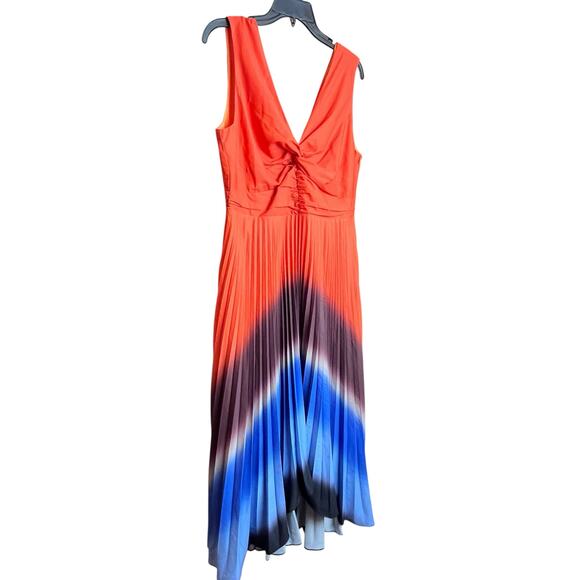 Adelyn Rae Sharkbite Pleated Cocktail Dress | Womens L, Orange, Ombre Blue NEW - Picture 7 of 11